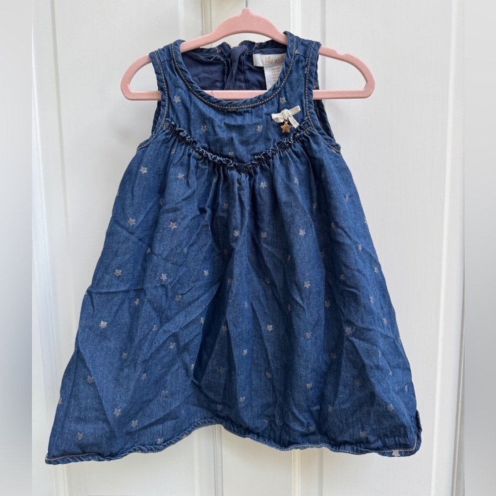 Lilly Wicket 2T Girls Denim Blue Sleeveless Dress with Star Details